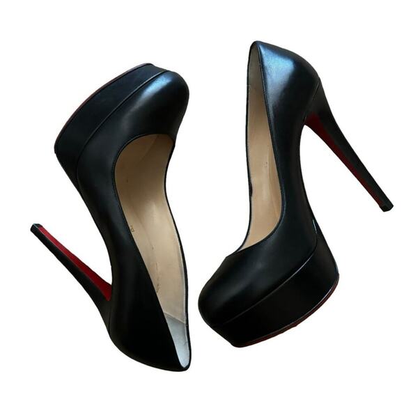 Christian Louboutin Bianca 140 Kid Black Leather Platform Pumps Size 38.5 - Picture 6 of 16